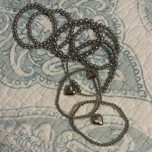 Silver Heart Charm Bracelet Set